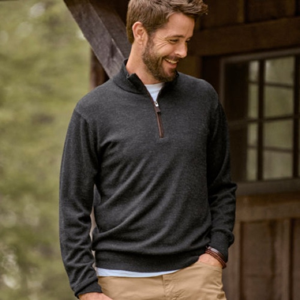 Orvis Black Quarter-Zip Pullover 100% Merino Wool